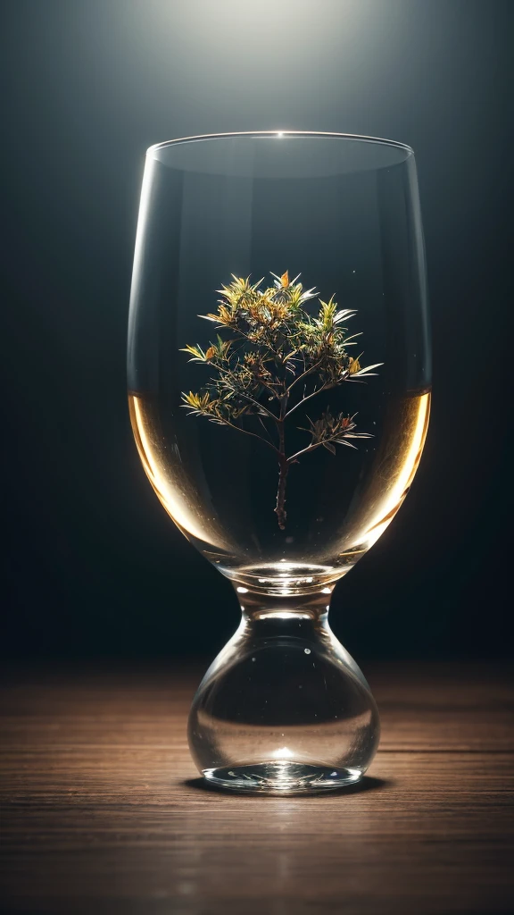 black color tree in a whisky glass, fluffy, Realistic, Refraction of atmospheric light, photograph：Lee Jeffries, Nikon d850 film stock photos 4 kodak portra 400 camera f1.6 Lenses, Rich colors, ultra Realistic Realistic textures, Dramatic lighting, Unreal Engine Trending on Artstation cinestill 800, Style-Glass