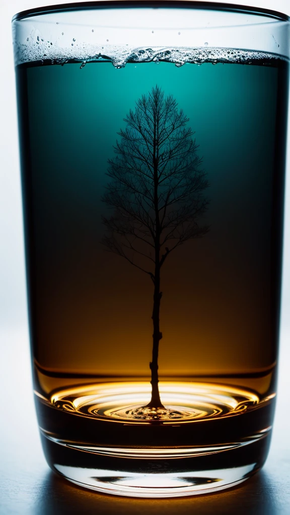black color tree in a whisky glass, fluffy, Realistic, Refraction of atmospheric light, photograph:Lee Jeffries, Nikon d850 film stock photos 4 kodak portra 400 camera f1.6 Lenses, Rich colors, ultra Realistic Realistic textures, Dramatic lighting, Unreal Engine Trending on Artstation cinestill 800, Style-Glass