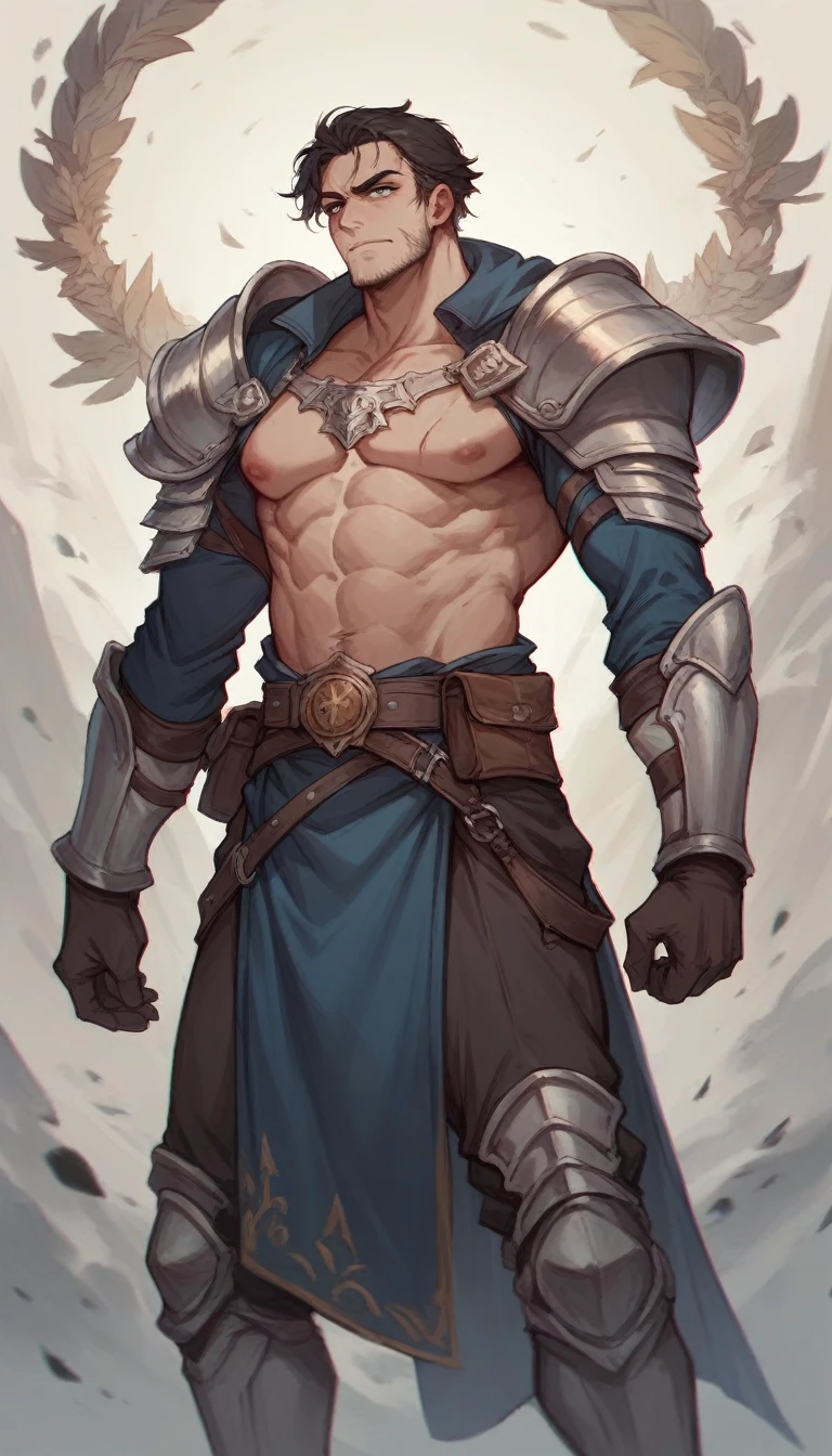 Draw me a warrior strong and powerful, with clear charisma, 4k resolution, main color blue