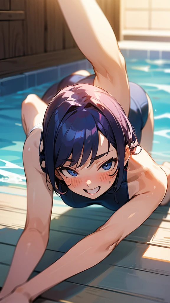 Armpits, women, swimsuits, smiles, blushing, men, tickled, excited, crawling on all fours