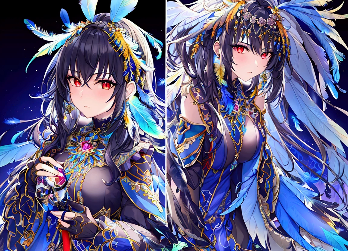 (masterpiece, Top quality, best quality, Official Art, beautiful and aesthetic:1.2), (1 Girl:1.3), Extremely detailed,(Fractal Art:1.1),(rich and colorful:1.1)(Flowers:1.3),The most detailed,(tangled:1.2), (Dynamic poses), (Blue Background:1.3), (Glowing skin), (Many colors:1.4), ,(earrings), (feather:1.5) , (flamethrower:1.3),Red background,Phoenix Clothes,8K,High Resolution RAW Color Art,best quality;1:2. Anime Art,Silver Marble Skin, (((Very detailed and cool))), Delicate skin, Bokeh、texture,(Carefully crafted, Finer details, Extremely detailed art), (((1 girl))), Writing border depth, Silky touch, Ultra Detail, (((Cool Face))), Eyeshadow、Armed Women, Beautiful and delicate red eyes, Beautiful lip details, The face is rich in detail, hair和眼睛的细腻描绘, Exquisite and stylish, 金earrings,Full body depiction, Black half top、Off-shoulder、Black shorts、waist cape、Black pantyhose、Gold decoration, Grey hair, Gold Bracelet, Straight hair、Short hair、(((hair)))、Calm background、(((Dark Theme)))、snow、side view、Crouching、look up
