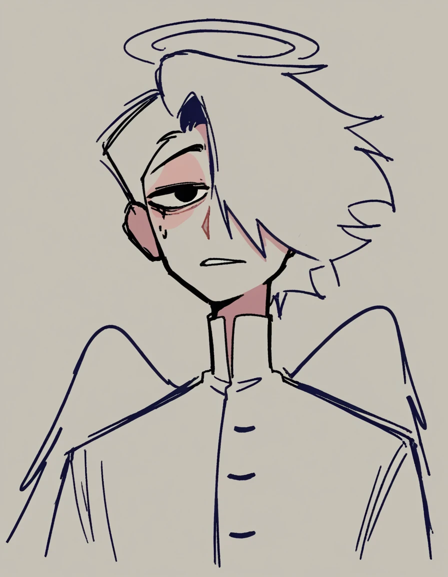 zPDXL, score_9, score_8_up, score_7_up, source_anime, BREAK
sketch, flat color, 1guy, solo, black eyes, vivziepop, helluva boss, portrait, hair over one eye, priest, angel wings