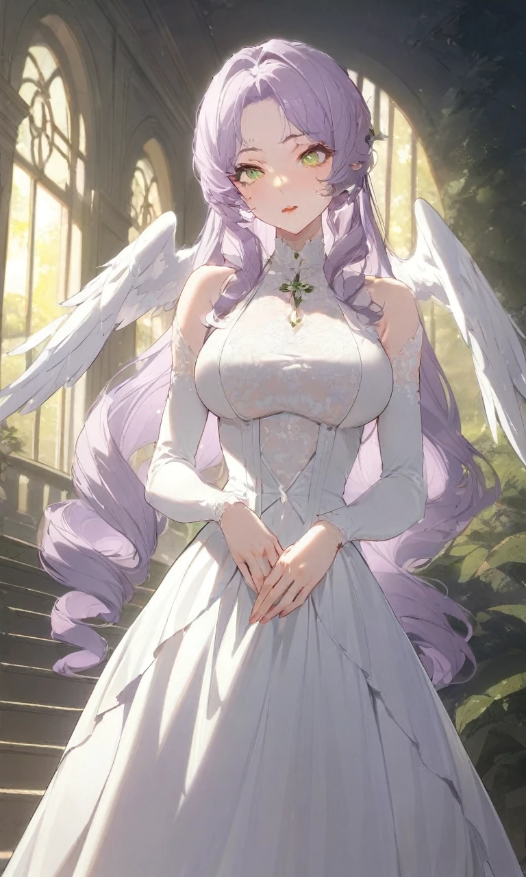 a captivating girl with green eyes, black side ponytail hair, wearing a yellow sleeveless tanktop and denim shorts with suspenders, hands on hips, seductive expressions, delicate curves, outdoor nature scene viewed from below, masterpiece, best quality, highest quality, absurdres