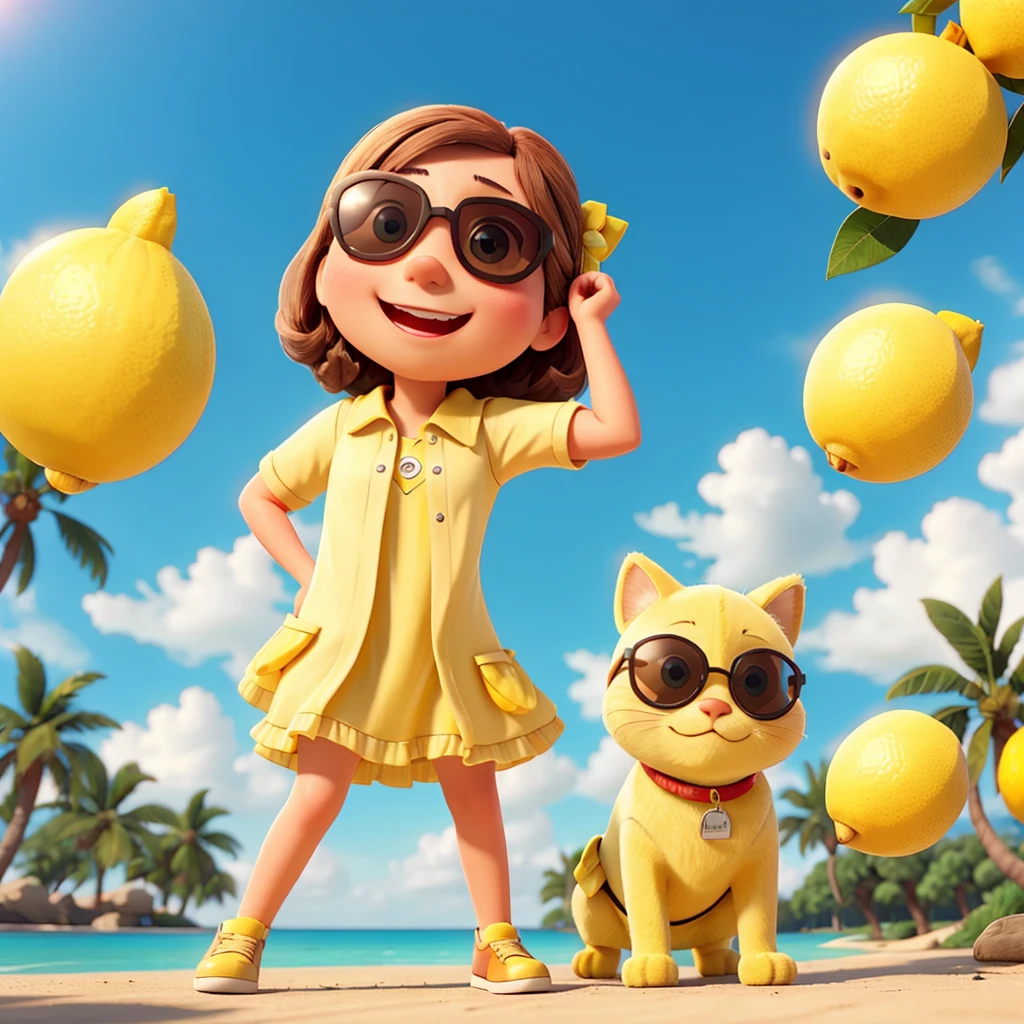 A lemon wearning sunglass