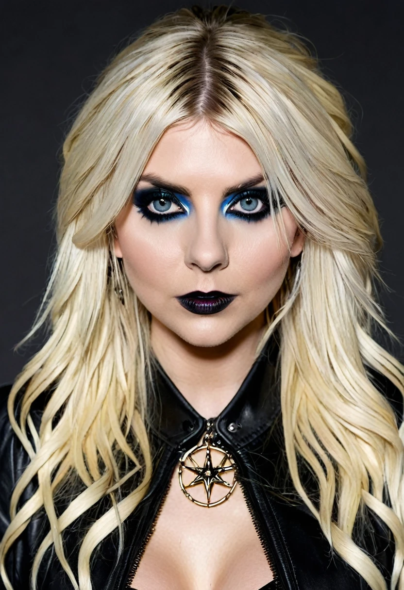 Holly Willoughby copies Taylor Momsen down to the minutest detail, clothed in identical attire, hairstyle, and makeup, scene-stealing re-enactment of the 'Going to Hell' music video by The Pretty Reckless, attention to thread and hair meticulous, facial expression held under soft illumination, dramatically positioned, textures dramatically vivid, eyes treated to spectacular views, impeccable impersonation, UHD drawing