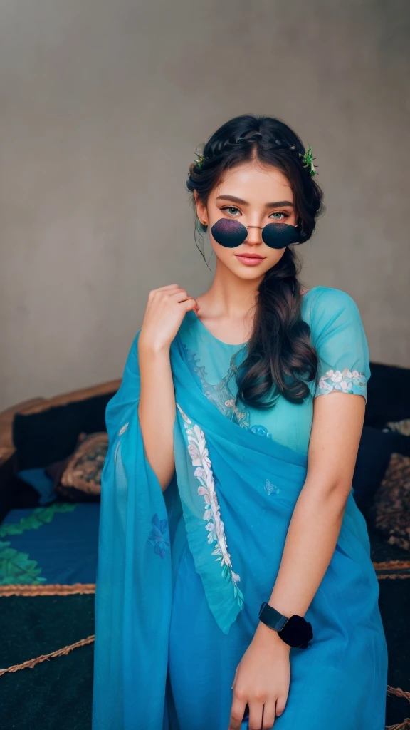 a beautiful girl, extremely detailed eyes and face, long eyelashes, beautiful detailed lips, intricate flower crown, flowers in hair, natural background, lush green foliage, sunlight filtering through leaves, vibrant colors, cinematic lighting, fantasy, ethereal, whimsical, dreamlike, high quality, 8k, photorealistic, masterpiece, vivid colors, professional digital art