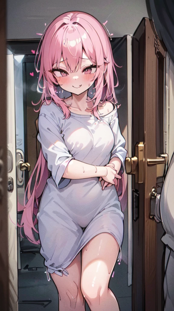 (masterpiece、high quality、high resolution、Detailed face、Detailed people。Detailed Background、Focus on a person、focus、Background blur、Delicate and elaborate、Cinema Lighting、Dark room)、sleeved,Text、Girl in oversized plain t-shirt、(Take the camera away、in the back of the room、View from the door gap:1.2) (Slim body、Thin limbs、Small face、slender:1.2), 、
, , (Wicked Smile:1.2), Clothes falling apart, Short sleeve, Off the shoulder、No underwear、Sunburn, Saucy, blush,(steam,sweat, Vulgarity),
((Open your mouth、Gazing into the distance、shout、Dialogue、たくさんのDialogue、Scream characters、Ahegao:1.3, Heart Pupil、Motion Blur、Trembling)), girl trembling with sexual climax、heart shaped pupils、
An absurd solution, Very detailed, 最high quality, Cute illustrations,((pov peeping:1.5)), Peeking through the door gap、grabbing another’s breast、clothed girl、
、(Half-naked, muscular, large man、Hugging a girl from behind:1.5), looking away
