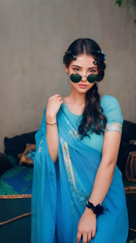 a beautiful girl, extremely detailed eyes and face, long eyelashes, beautiful detailed lips, intricate flower crown, flowers in hair, natural background, lush green foliage, sunlight filtering through leaves, vibrant colors, cinematic lighting, fantasy, ethereal, whimsical, dreamlike, high quality, 8k, photorealistic, masterpiece, vivid colors, professional digital art