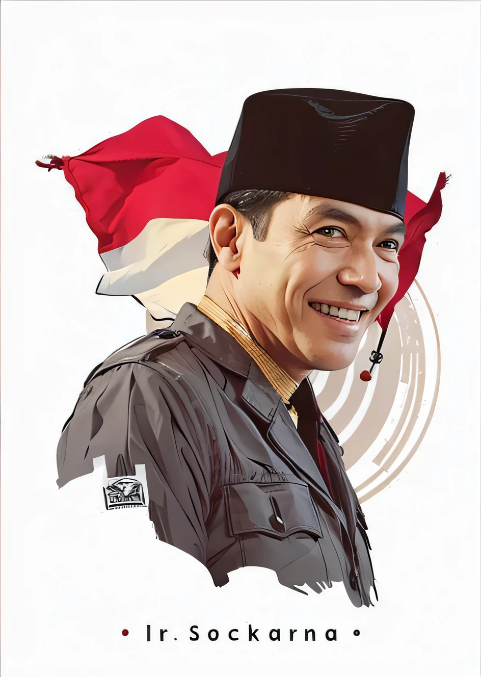 real human, high quality, 3d potrait, background red and white flag, 