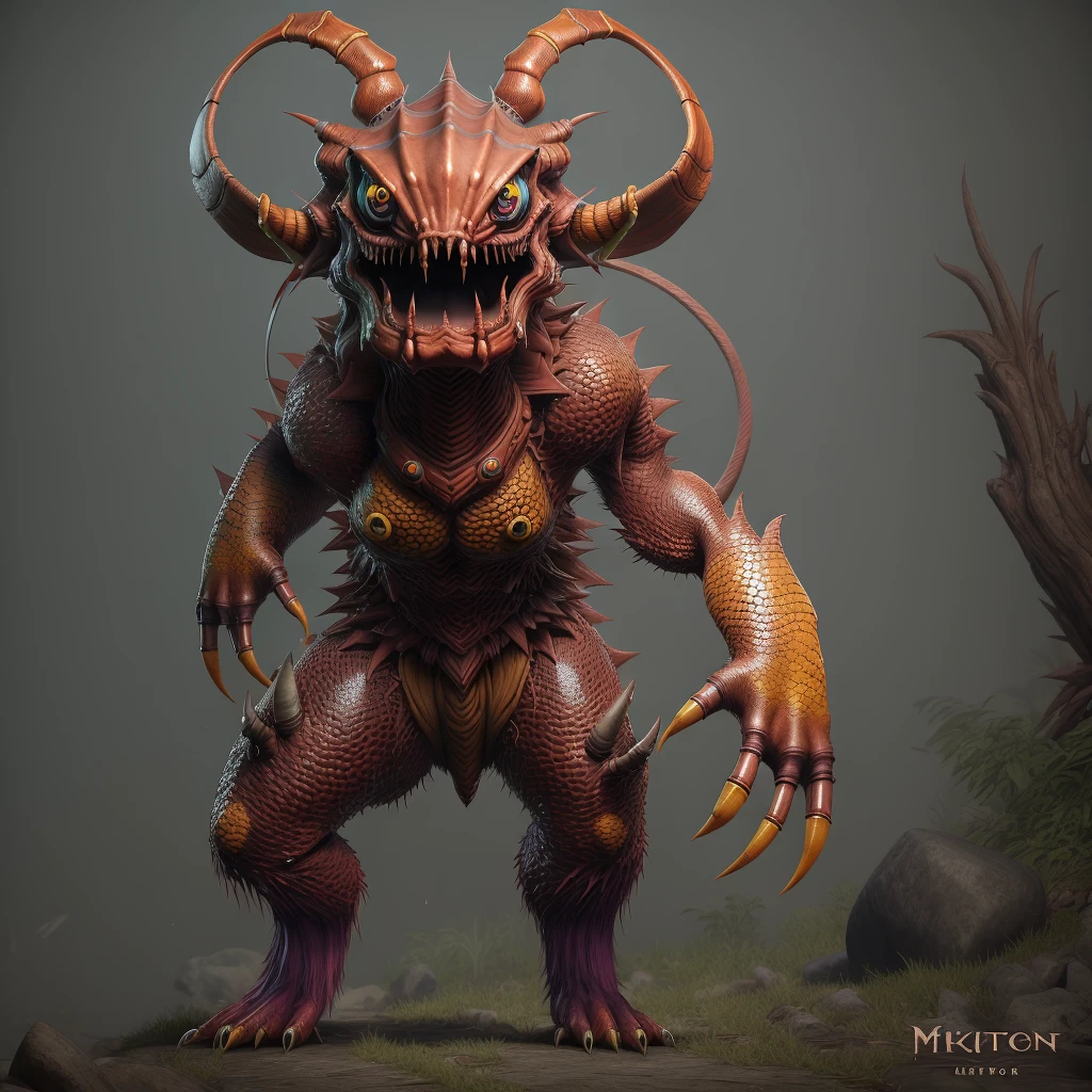 Fantz cartoon monster Giant Scorpion wearing miko,Gothic , CryEngine,Postmodern