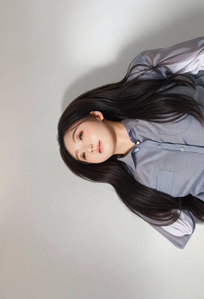 Best Quality, 8k, Masterpiece, (Portrait: 1.3), (photo realistic:1.4), (hyper realistic:1.4), Sharp Focus, looking at viewer, (smoother lighting:1.1), (increase cinematic lighting quality:0.9), realistic lighting, backlighting, light on face, ray trace, (brightening light:1.2), (Increase quality:1.4), sharp detail, (best quality real texture skin:1.4), finely detailed eyes, black_eyes, finely detailed face, 25 year old Korean woman, (white formal_shirt:1.4), (Create an image maintaining the original base model hairstyle:1.5)