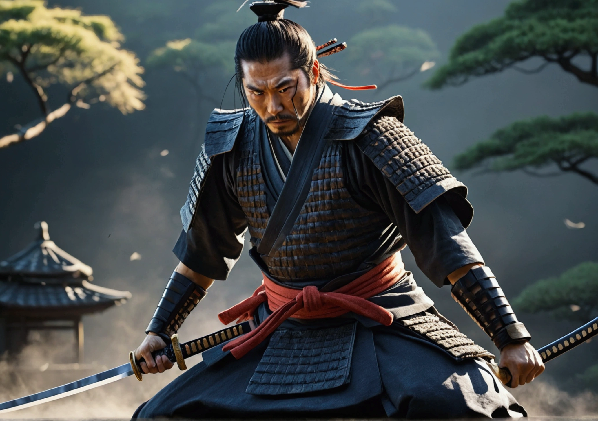 Samurai Swordsman: Create an image of a samurai demonstrating extraordinary swordsmanship, Slicing his enemies with his blade, Showcasing his unparalleled skills, narrative poem, 8k