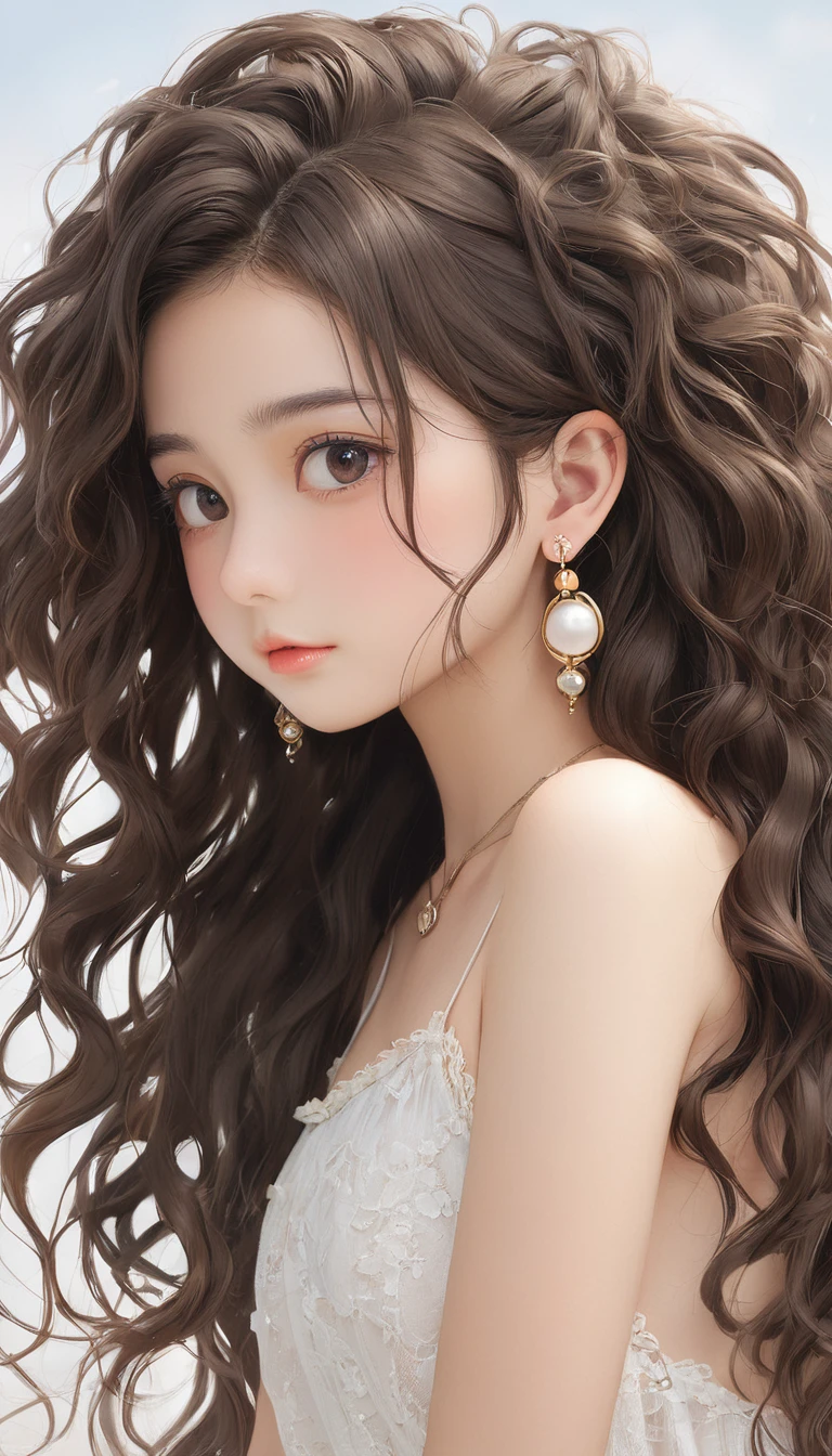 (masterpiece, Highest quality:1.2), One girl, alone,bony body、15 years old、Frizzy hair、Earrings