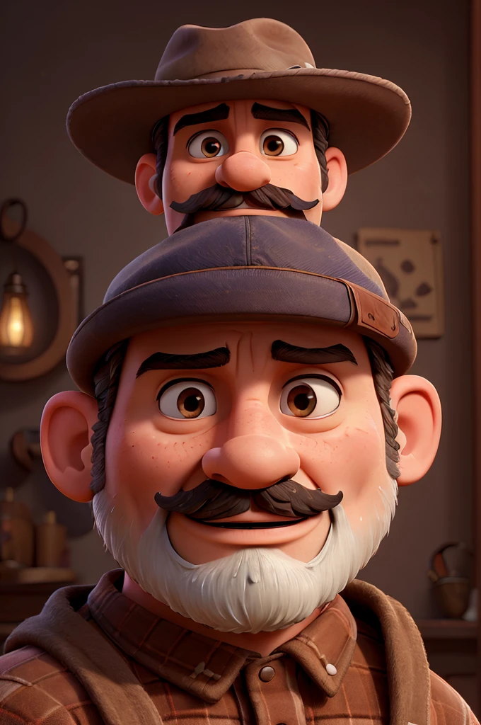 a man crossing his arms, wearing a hat and mustache, detailed portrait, intricate details, dramatic lighting, photorealistic, highly detailed, chiaroscuro, cinematic composition, warm color palette, ambient occlusion, volumetric lighting, sharp focus, 8k, masterpiece