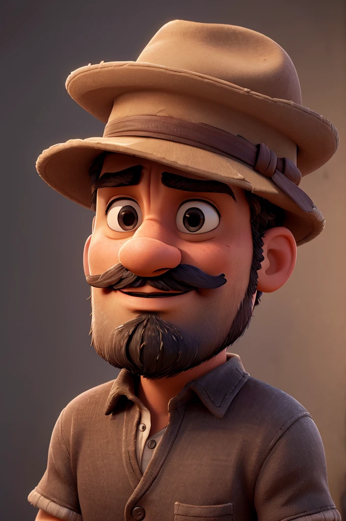 a man crossing his arms, wearing a hat and mustache, detailed portrait, intricate details, dramatic lighting, photorealistic, highly detailed, chiaroscuro, cinematic composition, warm color palette, ambient occlusion, volumetric lighting, sharp focus, 8k, masterpiece 
