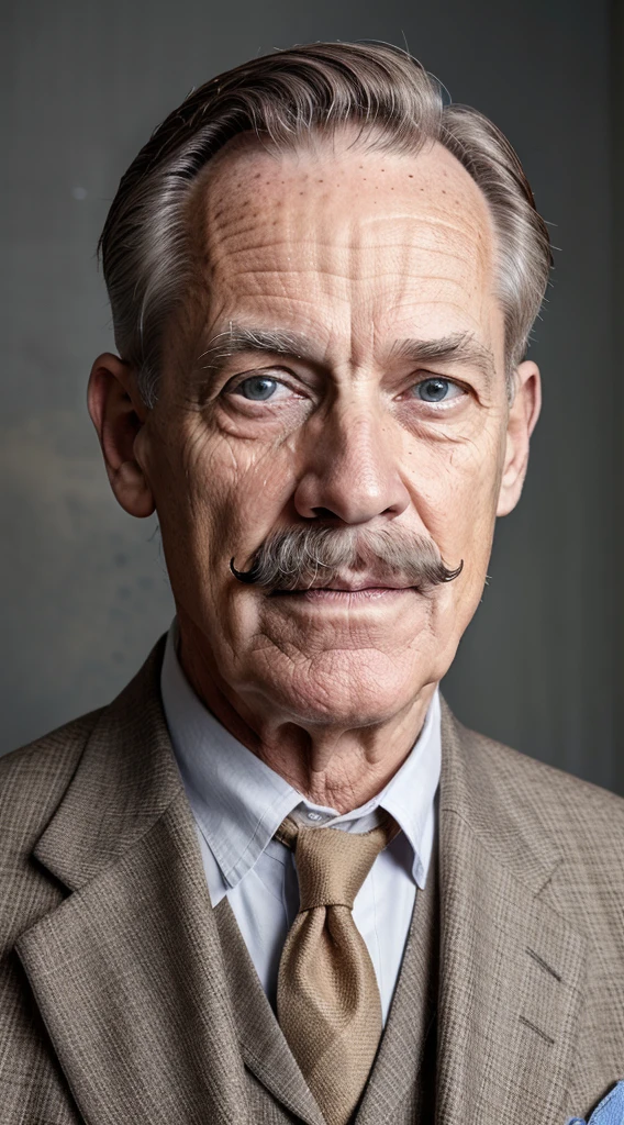 Old white man with mustache and in antique suit
