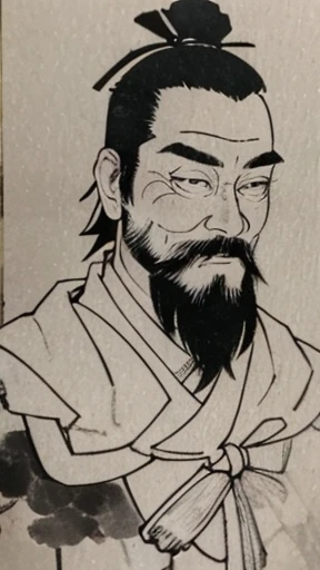 (((whole body))),((Monochrome)),(((Ink Painting))),Oriental、Men in ancient Chinese costumes、(ancient chinese hairstyle male)、As seen in the Romance of the Three Kingdoms々military commander、Highest quality、masterpiece、Ultra-high resolution、(Realistic:1.4)、Game Poster、Crisp and beautiful image quality、beard、Embroidered cloth wrapped around a topknot、whole body ,(Skin of color, ),(beard):1.2), (Very detailed, bloom:1.5), (Highest quality, Concept Art, 4K), (analog:1.2), (high sharpness), (Detailed pupil:1.1), Detailed face and eyes, masterpiece, Highest quality, (Very detailed photos:1.1), 8k, (Dynamic Short Hair), (PurerosFace_v1:0.2), [:(Detailed face:1.2):0.2], sharp, Shadow, 