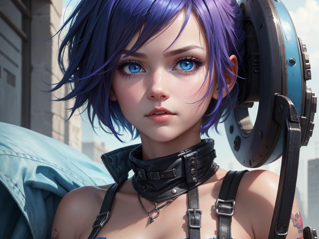 1girl solo high resolution short hair blue eyes ctberpunk crom