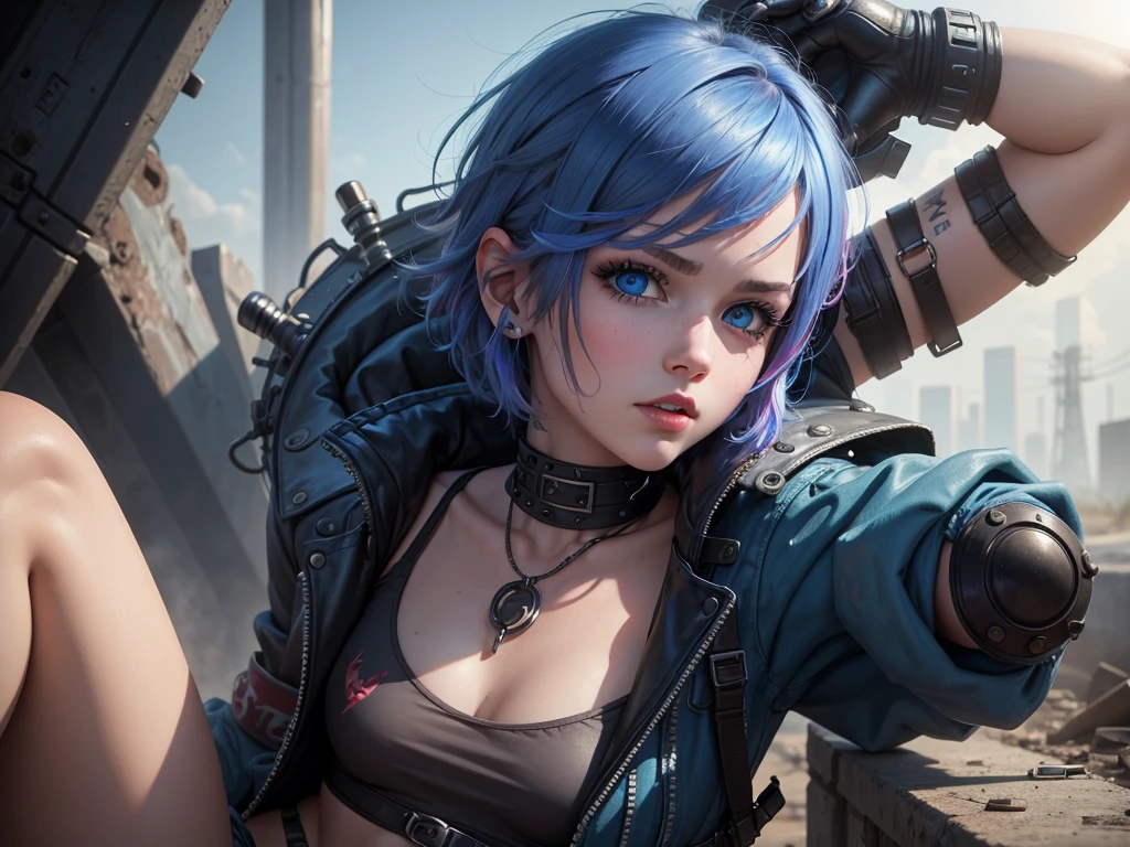 1girl solo high resolution short hair blue eyes ctberpunk crom