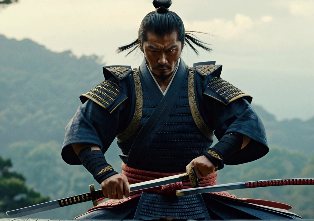 Samurai Swordsman: Create an image of a samurai demonstrating extraordinary swordsmanship, Slicing his enemies with his blade, Showcasing his unparalleled skills, narrative poem, 8k,Cinematic