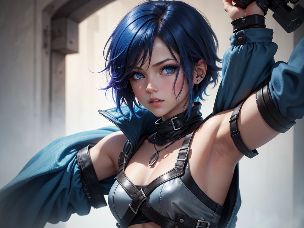 1girl solo high resolution short hair blue eyes ctberpunk crom