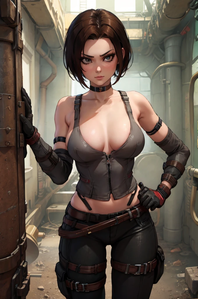 Trishka Novak - Bulletstorm, erotic, porn, hentai, sexy girl with short brown bob hairstyle, nude tits, dirty pants. BDSM-Ballgag, red ballgag, do her tied up gagged and flogged version, bondage, nude girl, no clothes