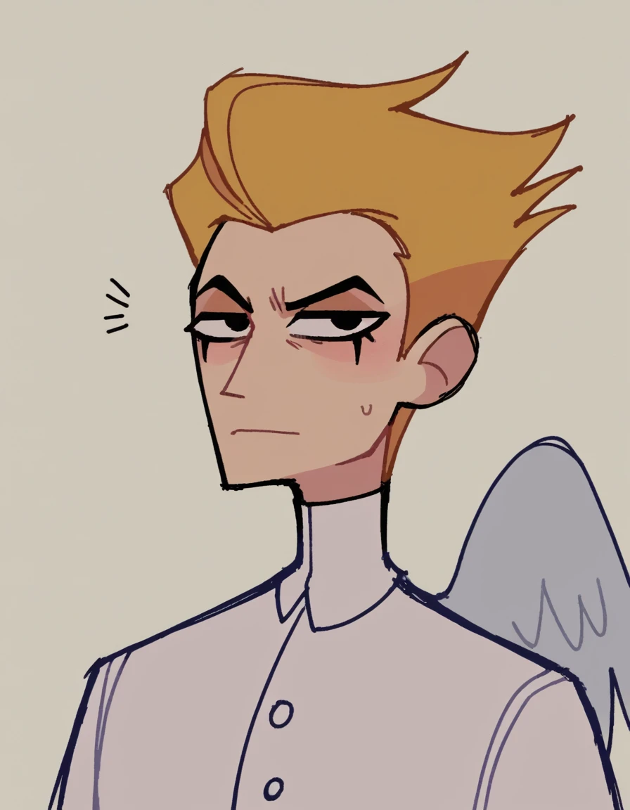 zPDXL, score_9, score_8_up, score_7_up, source_anime, BREAK
sketch, flat color, 1guy, solo, black eyes, vivziepop, helluva boss, portrait, slicked back hair, priest, angel wings