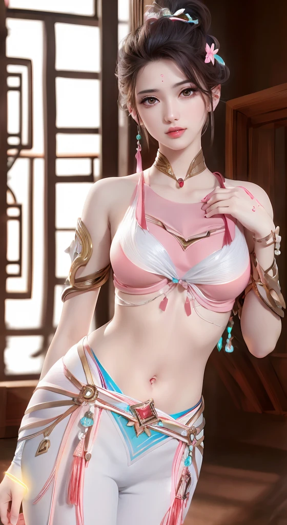 (8K, RAW photogr, realistically:1.25) ,( shiny lip, eyeslashes, gloss face, Skin glows, Best quality at best, Ultra-high sharpness, depth of fields, color difference, Caustics, Extensive illumination, naturalshadow, K-pop idol) Watch the audience’s goddess-like tranquility and happiness,High school classroom,a sailor suit,leaky belly button,mini-skirts,chubbiness,Raised sexy,cute big breasts