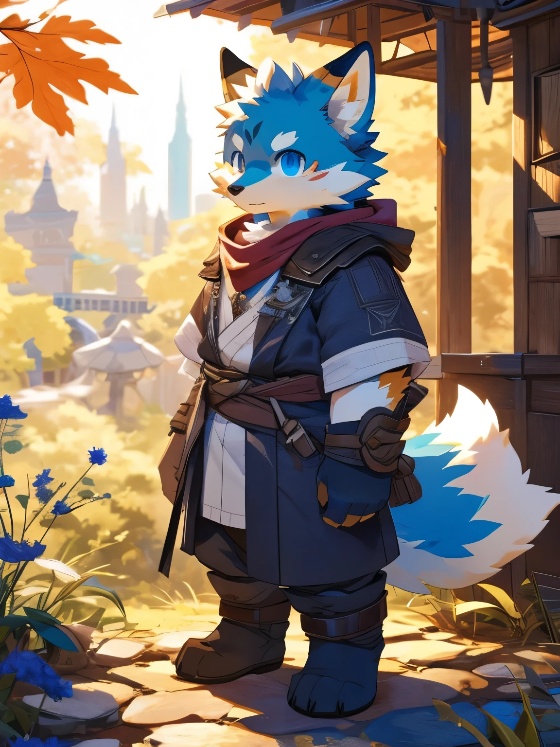nj5furry,kemono,full-length portrait,anthro,hi res,male,fox,strong,Adventurer,Fluffy hair,Plush paw,A tail,Delicate eyes,Detailed eyes