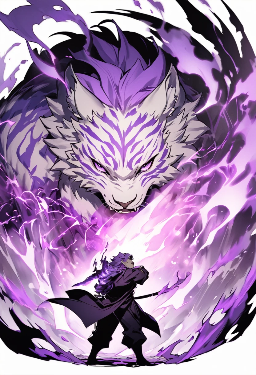 Kato - 400 y.o. familiar. Kato is a familiar - magical animal, that can use magic for his own protection and safety. His powers shows in ability to cast a special kind of cursed flames, coloured in purple. He also can use a special kind of power curse, called binding vow. In that case, Kato becomes quite bigger and stronger, taking a form of a saber-toothed tiger, with his mouth exhaling two lines of purple fire on the sides.