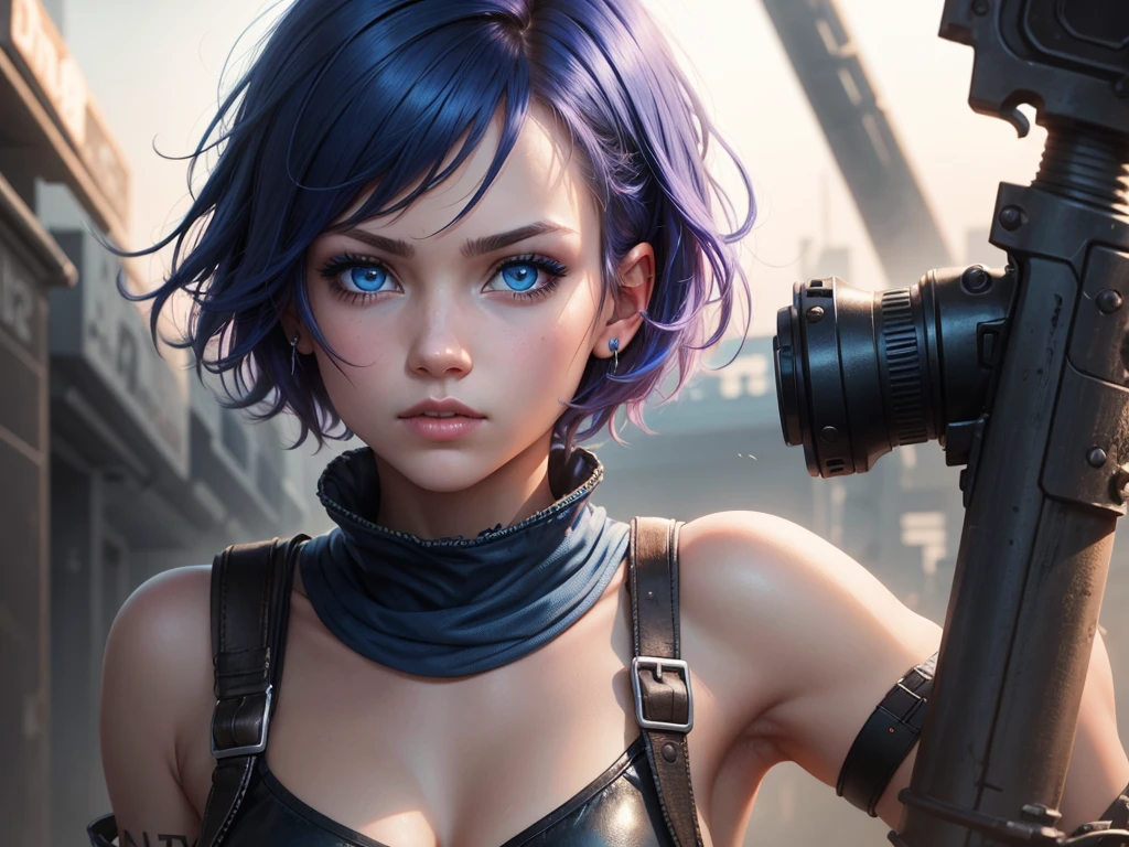 1girl solo high resolution short hair blue eyes ctberpunk crom