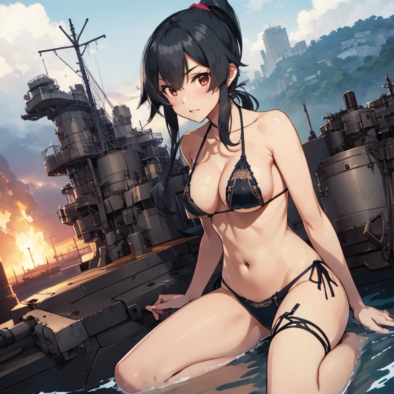 yahagi,ponytail,(masterpiece:1.4),(best quality:1.4), (amazing), (great illustration:1.4), (ultra-detailed:1.4), art CG,8K,KonishiCSA,micro bikini,sexy pose,full body,blush,