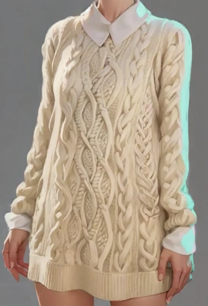 
knitted sweater long, masterpiece, white colar and cuffs, anime style