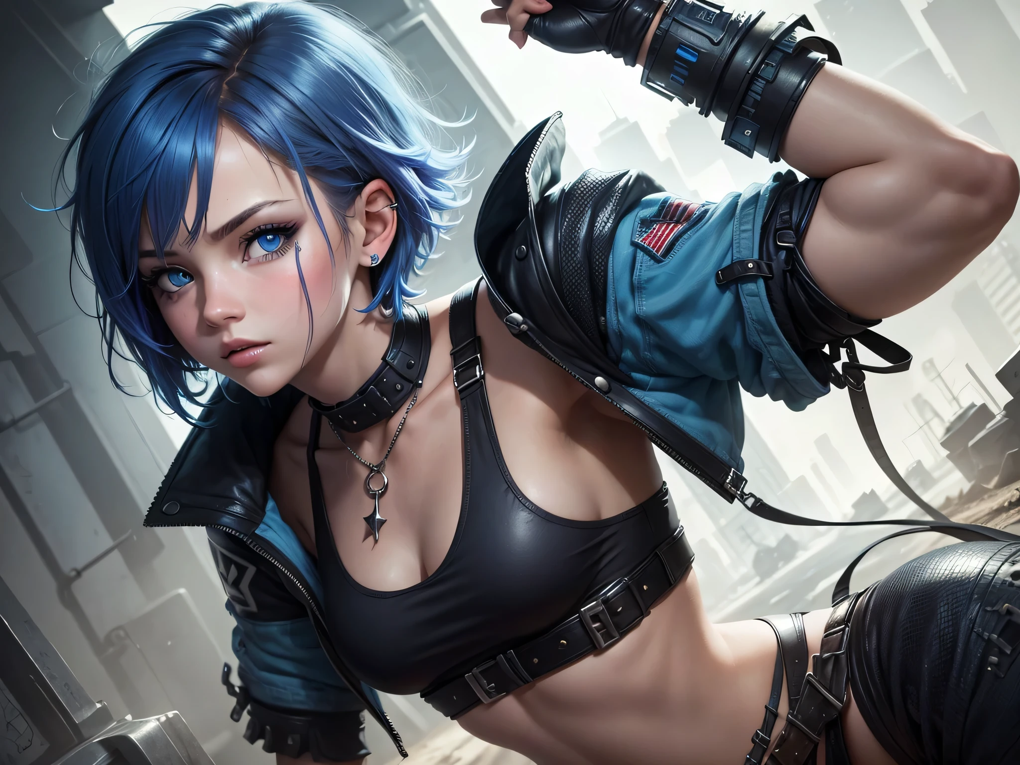 1girl solo high resolution short hair blue eyes ctberpunk crom