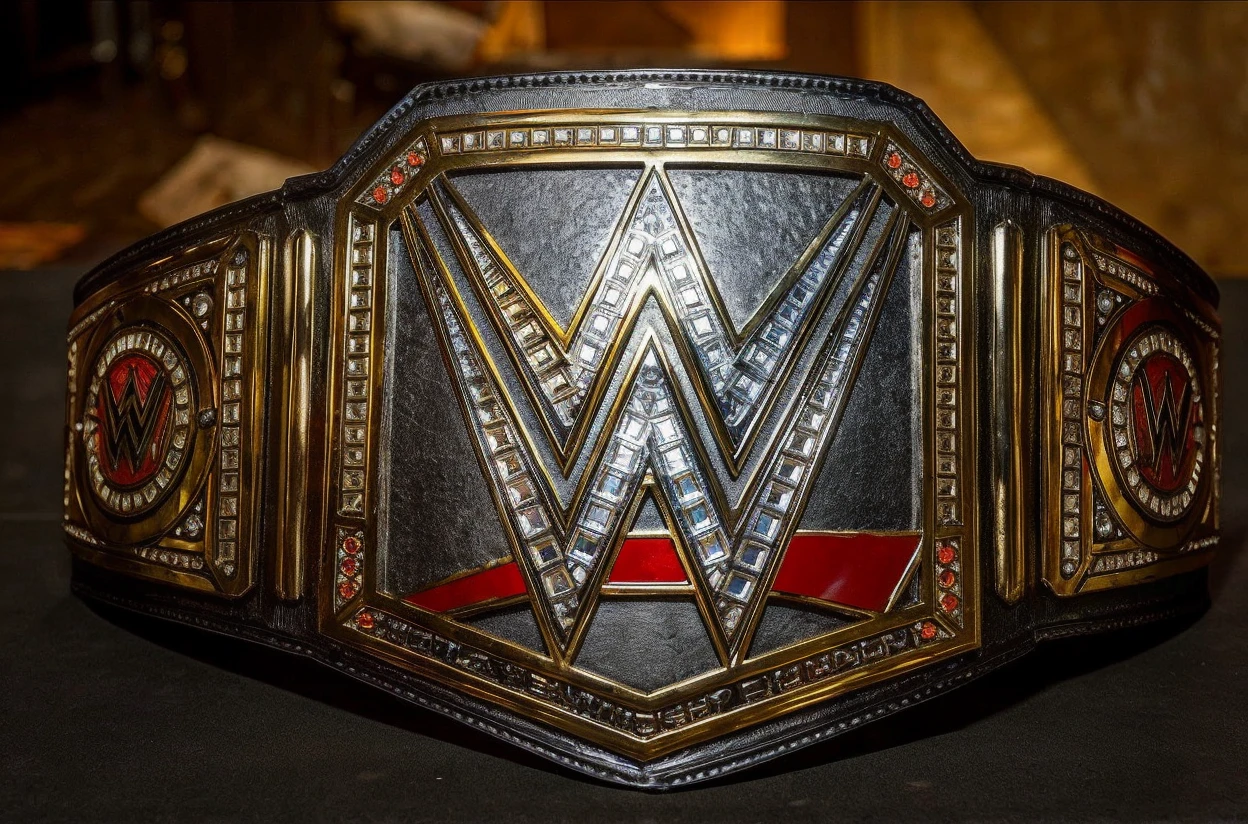 Place the WWE championship title on a table in an abandoned and scary house.