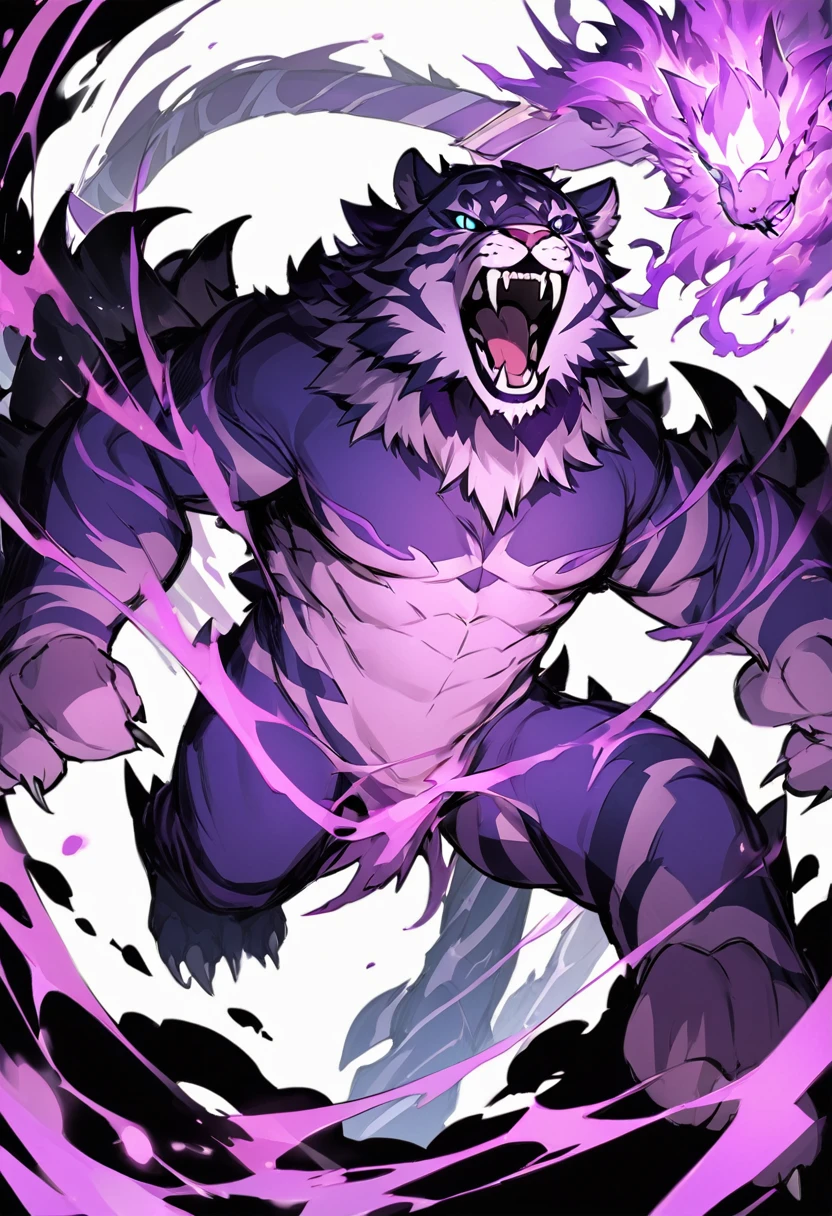 Kato - 400 y.o. familiar. Kato is a familiar - magical animal, that can use magic for his own protection and safety. His powers shows in ability to cast a special kind of cursed flames, coloured in purple. He also can use a special kind of power curse, called binding vow. In that case, Kato becomes quite bigger and stronger, taking a form of a saber-toothed tiger, with his mouth exhaling two lines of purple fire on the sides.
