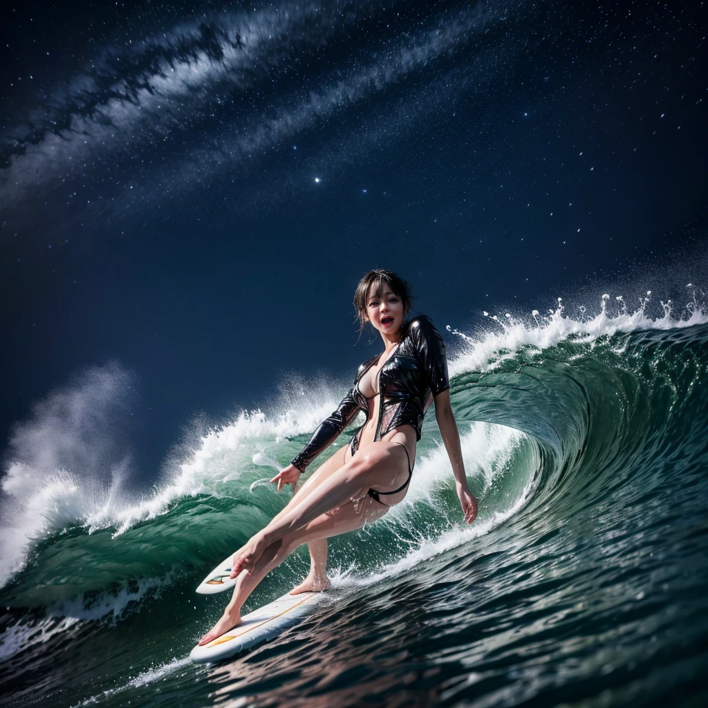 (ZoomedOut:1.28, Wide-shot) ZoomLayer (Epic photo of surfer magazine:1.37). (Full of Water, Everything Wetted:1.4) WetHair (extremely detailed Cute Girl in RED)(SparklingHighlights:1.28), Dynamic Joyful Expressions LifeLike Rendering (ManoErina:1.0) . Overflowing Gigantic Sideboob (Clearly Visible Beautiful Breast to Buttocks Line) Tiny and Roundly Butt, Detailed wet clothing texture, (Sloppy Surfboard:-1.2) Riding on waves, Sparkling water, TyndallEffect(Starry Water Particles:1.32), Whole Body proportions and all limbs are anatomically accurate
