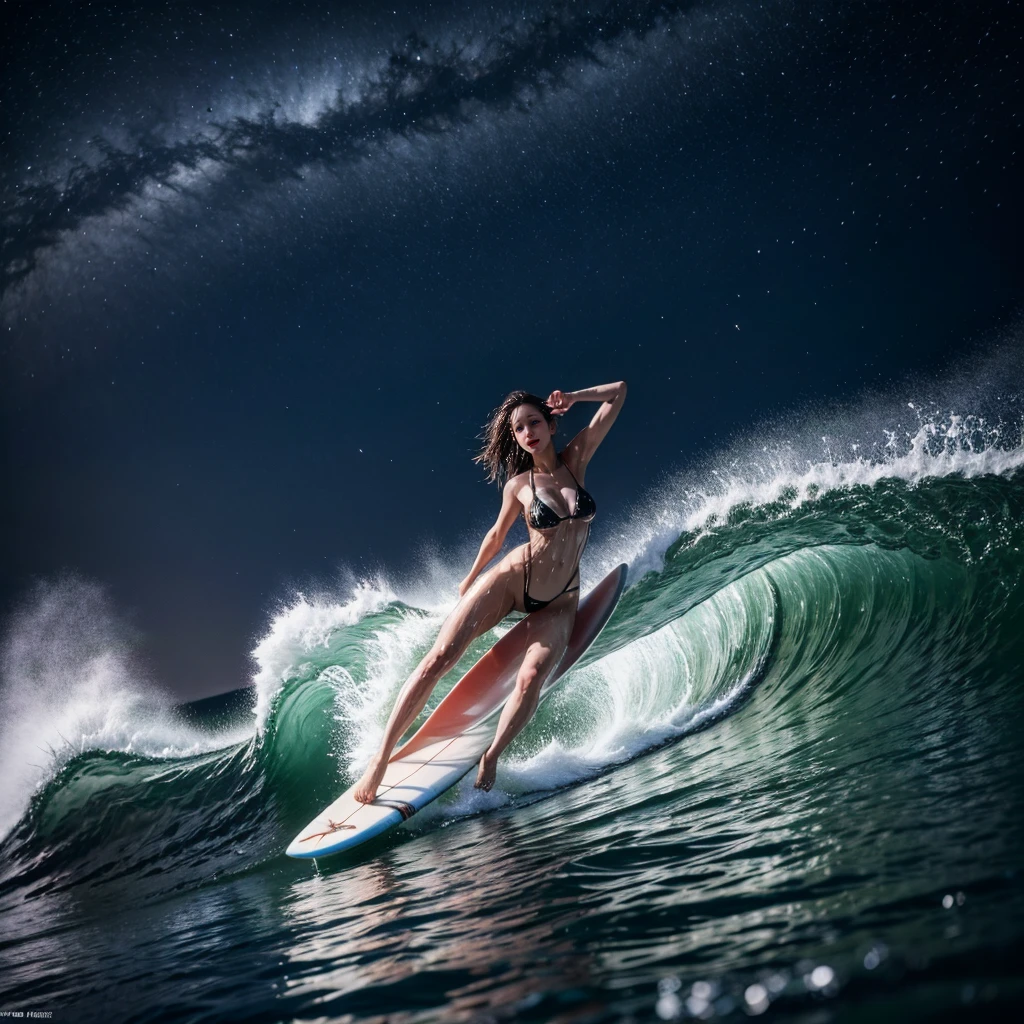 (ZoomedOut:1.28, Wide-shot) ZoomLayer (Epic photo of surfer magazine:1.37). (Full of Water, Everything Wetted:1.4) WetHair (extremely detailed Cute Girl in RED)(SparklingHighlights:1.28), Dynamic Joyful Expressions LifeLike Rendering (ManoErina:1.0) . Overflowing Gigantic Sideboob (Clearly Visible Beautiful Breast to Buttocks Line) Tiny and Roundly Butt, Detailed wet clothing texture, (Sloppy Surfboard:-1.2) Riding on waves, Sparkling water, TyndallEffect(Starry Water Particles:1.32), Whole Body proportions and all limbs are anatomically accurate