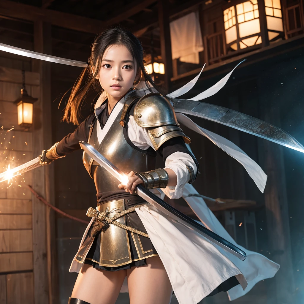 Japanese sword、Swordsman、lit Skirt、Android18、armor、bottomless、Baby Face
