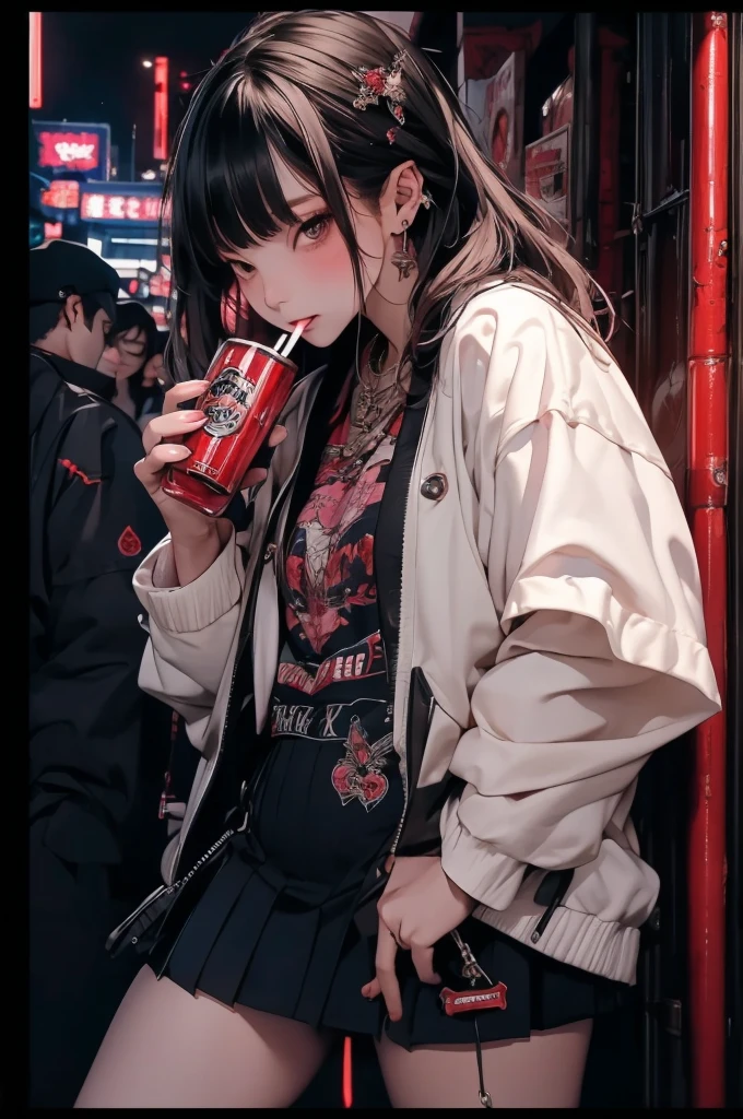 1girl(1.5),(masterpiece), (best quality), (Extremely detailed), nightclub, sexclub, club, carnival, red light, darkroom, smokes, FOG, grope, Harassment, , Alcohol, 大leg, leg, skirt