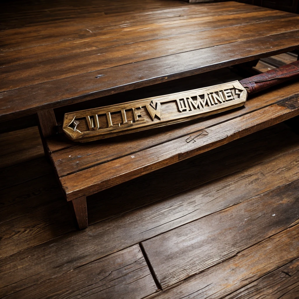 a high-detailed WWE championship title on a wooden table, abandoned and scary house.