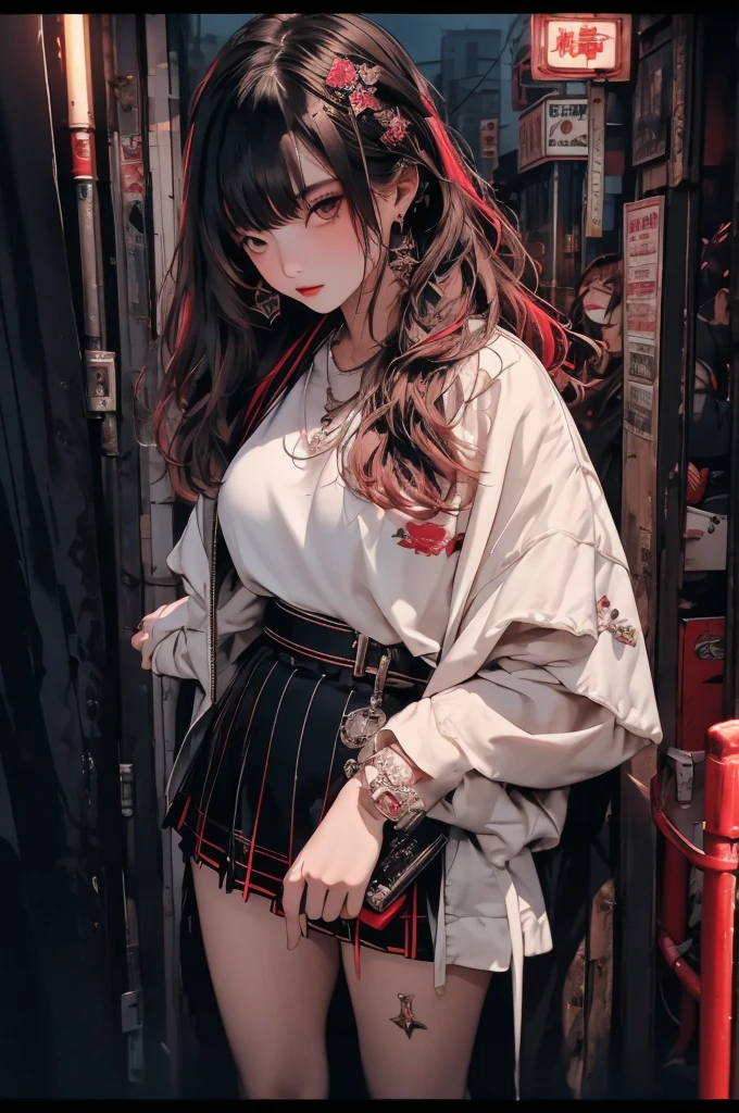 (1girl:1.5)，(masterpiece), (best quality), (Extremely detailed), nightclub, sexclub, club, carnival, red light, darkroom, smokes, FOG, grope, Harassment, , Alcohol, 大leg, leg, skirt
