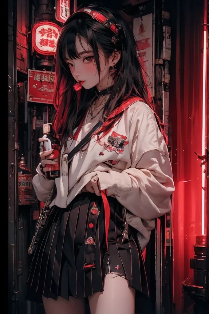 (1girl:1.5)，(masterpiece), (best quality), (Extremely detailed), nightclub, sexclub, club, carnival, red light, darkroom, smokes, FOG, grope, Harassment, , Alcohol, 大leg, leg, skirt
