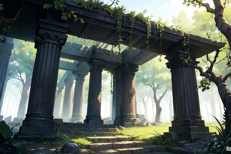 ((AncientのRemainsとmysteryの島)),
Ancient, Remains, mystery, Stone Building, ivy, fog, Pillar of Light, Mysterious Symbols, forest, Silence, weathered, Hidden Treasure, Ancient文字