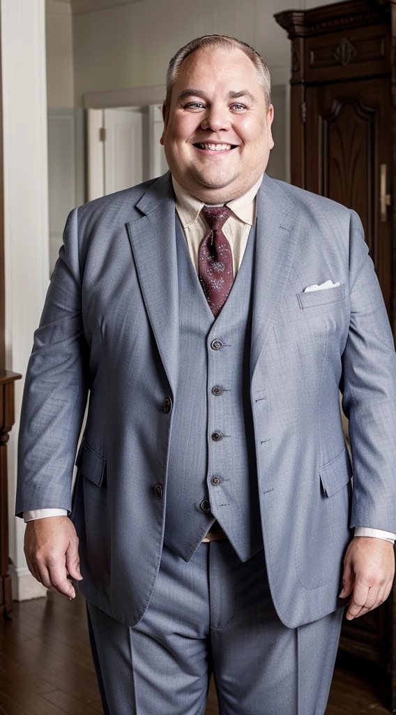 Elderly middle-aged white and fat man, in antique suit