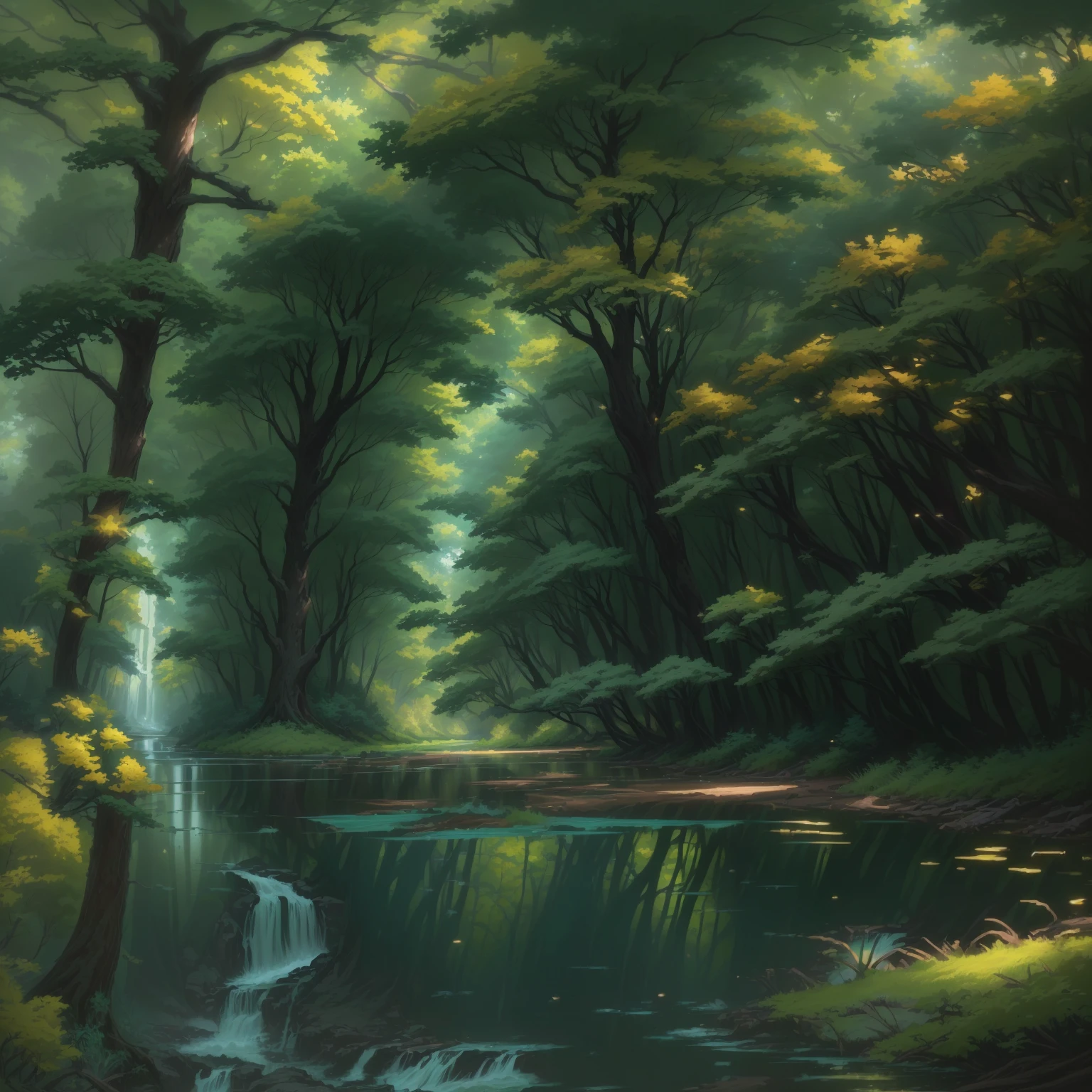 picture of a river in a forest with several trees, anime nature, anime curvy john 8k forest, Ross Tran. scenic background, detailed painting 4k, beautiful anime scene, beautiful anime scenery, anime nature wallpap, Makoto Shinkai. —h 2160, anime beautiful world scene, studio glibly Makoto Shinkai, anime background art