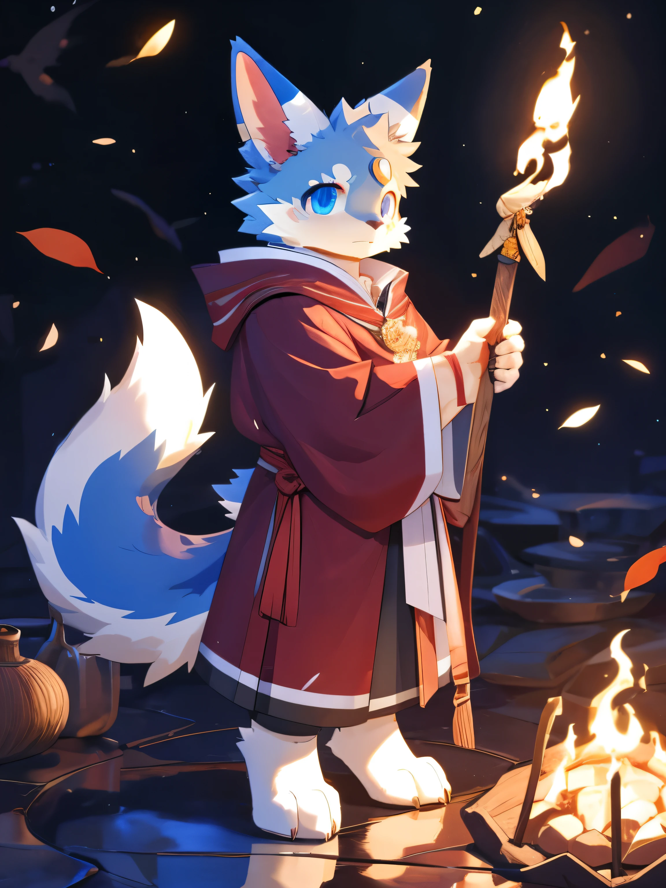 nj5furry，kemono，full-length portrait，anthro，hi res，male，rabbit，Red priest，strong，Fluffy hair，Plush paw，A tail，Delicate eyes，Detailed eyes
