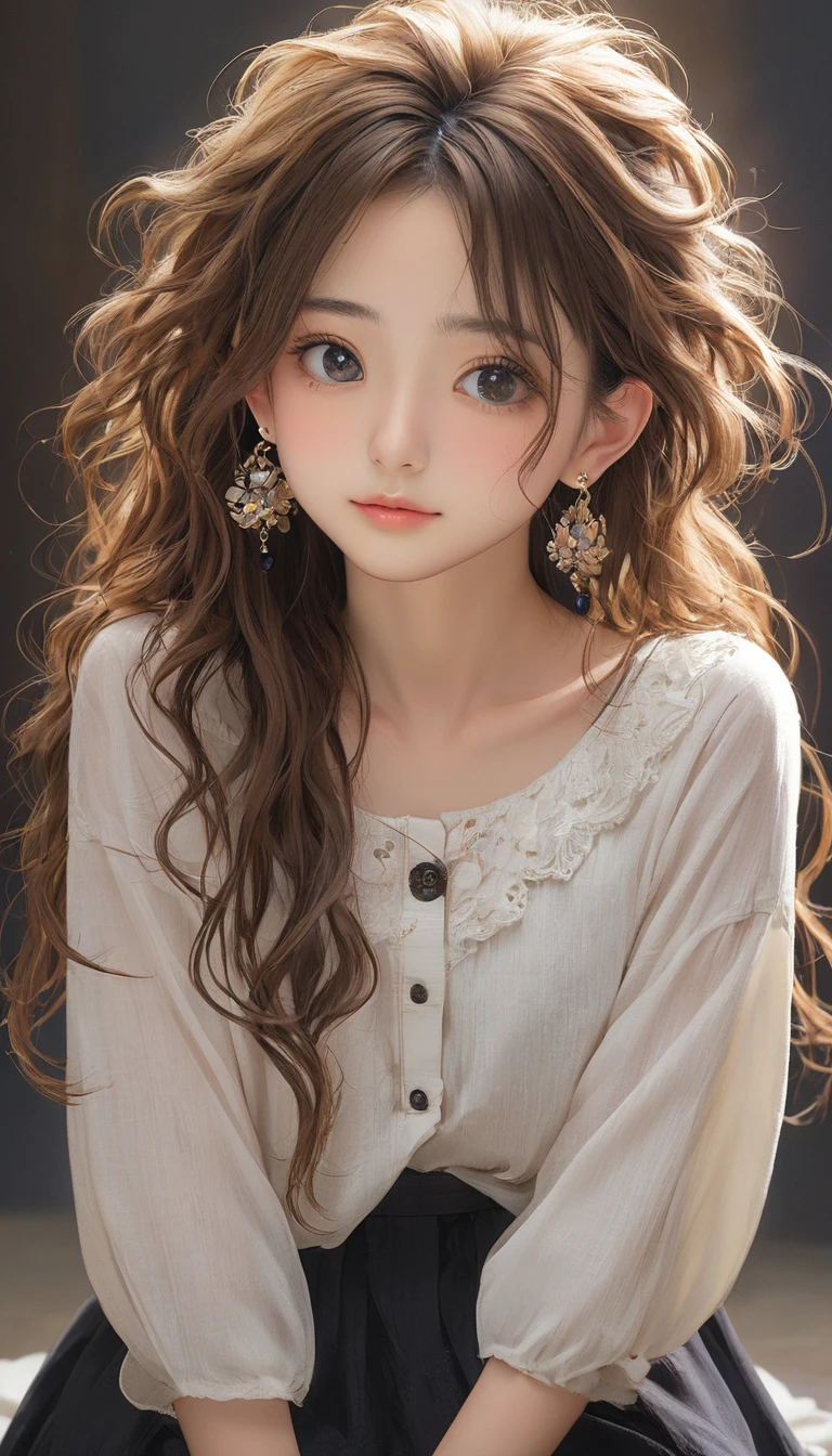(masterpiece, Highest quality:1.2), One girl, alone,bony body、、Frizzy hair、Earrings
