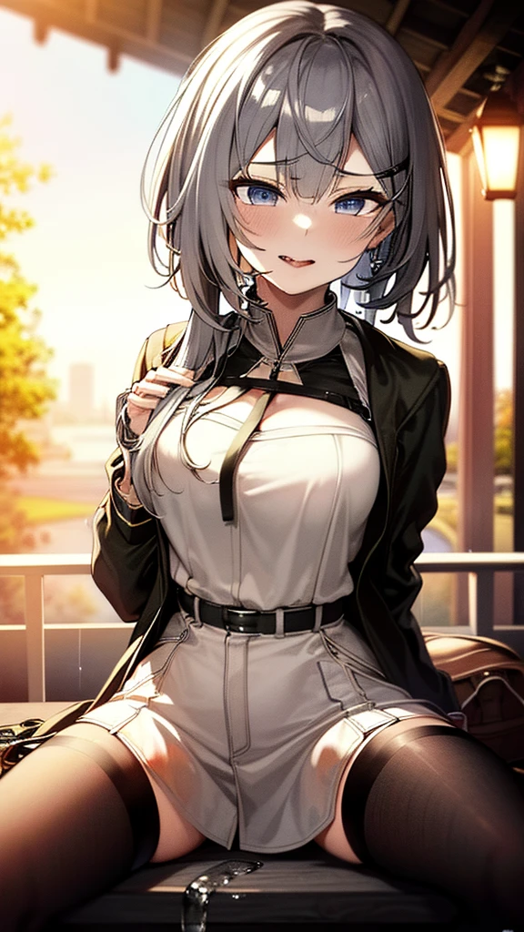 a beautiful anime girl with grey hair, erotic pose, spreading legs, tongue out, wet clothes, (best quality,4k,8k,highres,masterpiece:1.2),ultra-detailed,(realistic,photorealistic,photo-realistic:1.37),1girl,detailed face,beautiful detailed eyes,beautiful detailed lips,extremely detailed eyes and face,longeyelashes,sensual,seductive,provocative,erotic,revealing clothes,wet clothes,water dripping,detailed background,cinematic lighting,highly detailed,hyper realistic,vibrant colors,dramatic lighting