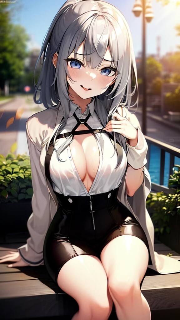 a beautiful anime girl with grey hair, erotic pose, spreading legs, tongue out, wet clothes, (best quality,4k,8k,highres,masterpiece:1.2),ultra-detailed,(realistic,photorealistic,photo-realistic:1.37),1girl,detailed face,beautiful detailed eyes,beautiful detailed lips,extremely detailed eyes and face,longeyelashes,sensual,seductive,provocative,erotic,revealing clothes,wet clothes,water dripping,detailed background,cinematic lighting,highly detailed,hyper realistic,vibrant colors,dramatic lighting